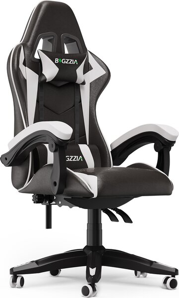 Sedia da gioco ergonomica - cuscino lombare + poggiatesta - regolabile in altezza - bianco e nero
