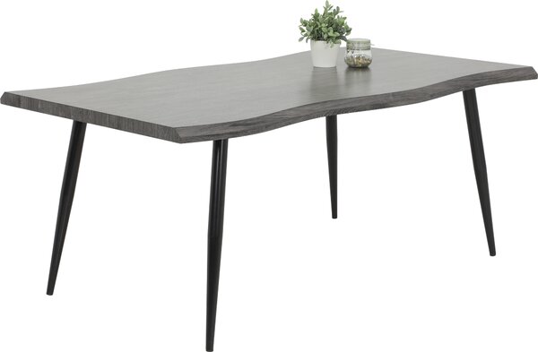 Tavolo da pranzo/da cucina Gabi con finitura effetto bordo grezzo e struttura in metallo nero - 180x100 cm