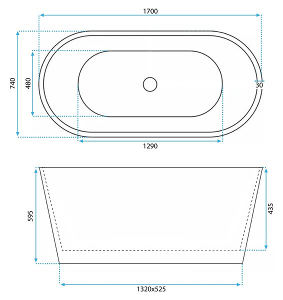 Vasca da bagno freestanding in acrilico OFELIA 170