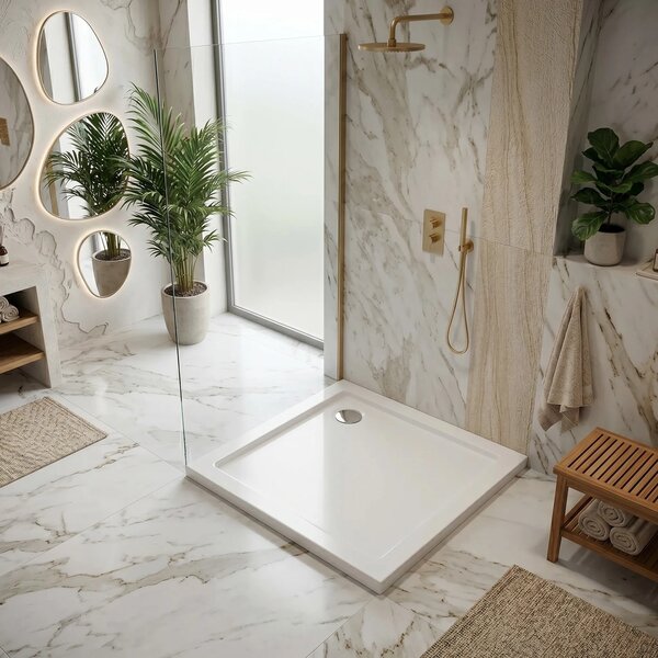 Piatto doccia acrilico Rea Belmond White 80x80 Chrome