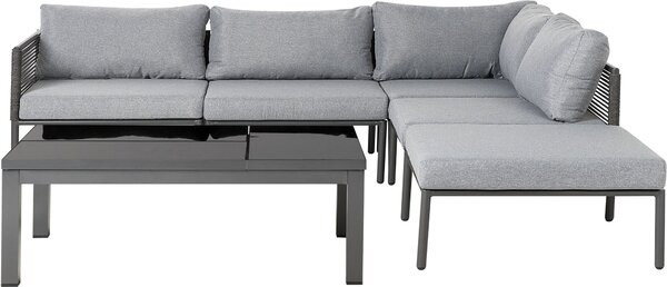 BELIANI Set da salotto in alluminio nero incl. Cuscini in poliestere grigio 6 posti con tavolino pieghevole terrazzo esterno moderno