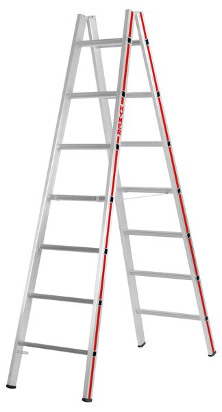 Scala a pioli Hymer, accesso bilaterale, 2x10 pioli, altezza verticale 2,75 m, altezza di sbraccio 4,07 m, peso 10,9 kg