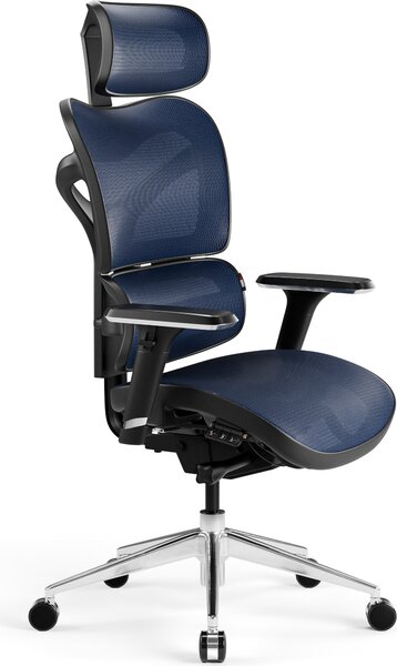 Diablo V-Commander Sedia Ergonomica da Ufficio Sedia Esecutiva Bracciolo 3D Supporto Lombare Poggiatesta Regolabile e Sedile in Rete, Colore: Nero e Blu