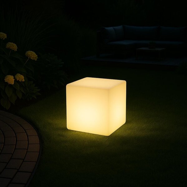 MeLiTec Solar light - Lampada solare da giardino a LED con cambio di colore - Illuminazione per giardino balcone terrazza - Lunghezza 30 cm - Plastica - Cubo - LK04-6