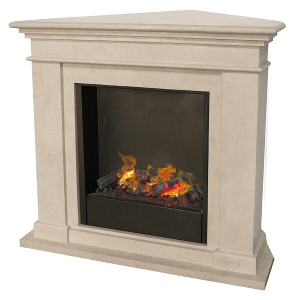 Caminetto a vapore acqueo Xaralyn - Kos-Corner EC6 - pietra naturale bianca - con telecomando - caminetto elettrico Opti-Myst - caminetto da incasso incluso - caminetto decorativo - caminetto ad angolo