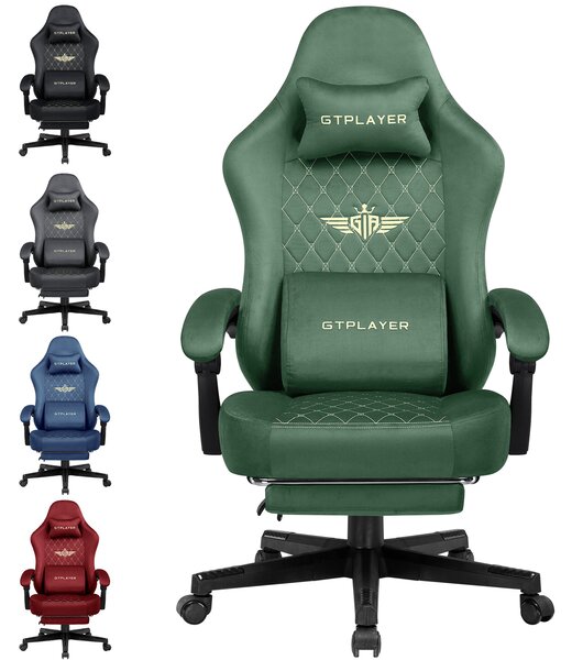 GTPLAYER Sedia da gioco in tessuto Sedia da gioco ergonomica per ufficio Sedia per PC, Sedia da scrivania regolabile e girevole con poggiapiedi, verde