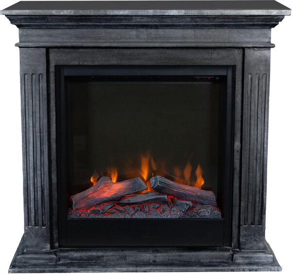 Caminetto elettrico Xaralyn - Cadiz ELE-SBP - pietra naturale lucida nera - riscaldamento 1500 watt - con telecomando - caminetto da incasso incluso - caminetto decorativo