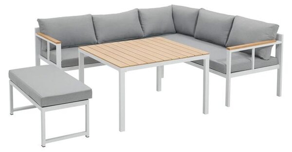 Set da giardino angolare per 6 persone - Alluminio - BAIA - divano angolare + 1 panca + tavolo alto - Grigio