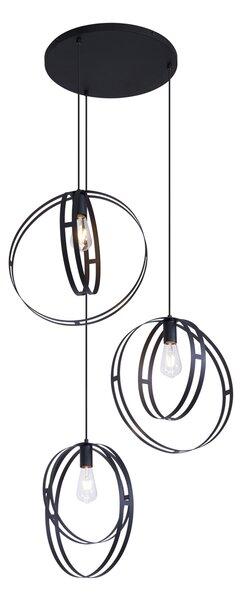 Lampada a Sospensione di Design Nera Rotonda a 3 Luci - Indu