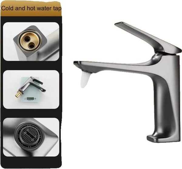 Rubinetto per lavabo, monocomando, design contemporaneo, grigio metallizzato