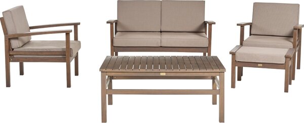 BELIANI Set di divani da giardino grigio cuscini marrone scuro in legno d'acacia 4 posti con tavolo set da esterno