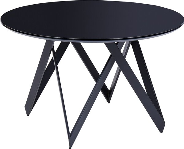 BELIANI Tavolo da pranzo nero, rotondo, diametro 120 cm, superficie lucida in MDF, struttura in metallo, design moderno e minimalista, ideale per sala da pranzo, zona pranzo o cucina