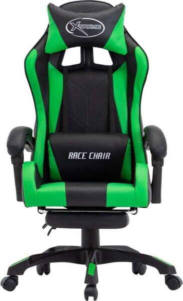 Sedia da Gaming con Poggiapiedi Verde e Nera in Pelle finta