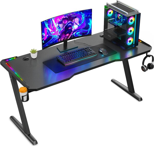 Avalo Scrivania da Gaming - 120x60x73 CM - Scrivania da Gioco con Illuminazione LED - Tavolo - Nero