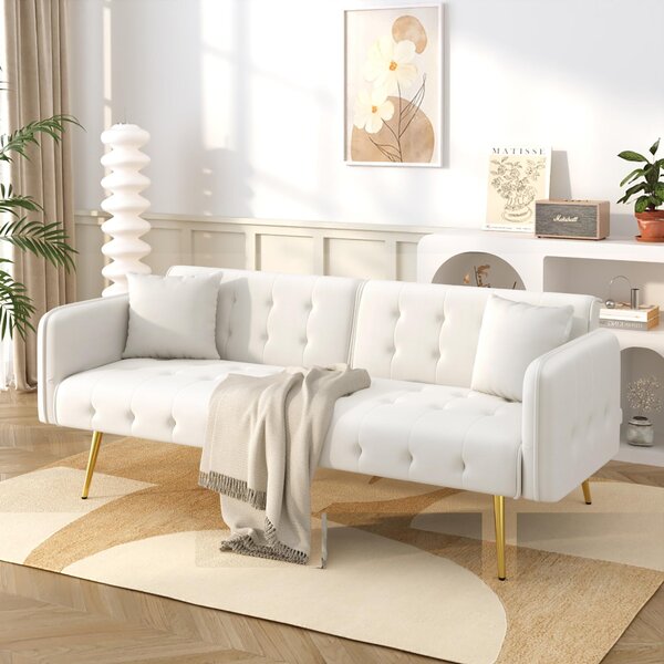 Divano letto a due posti, dimensioni 178x82x70 cm, con funzione letto, schienale regolabile e braccioli multistrato, rivestito in velluto, ideale per il soggiorno