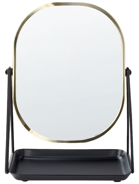 BELIANI Specchio cosmetico in metallo nero e oro 20 x 22 cm lente d'ingrandimento bifacciale da tavolo