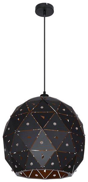 Lampada a sospensione, cristalli K9, metallo, colore nero, vetro trasparente, diametro 40 cm