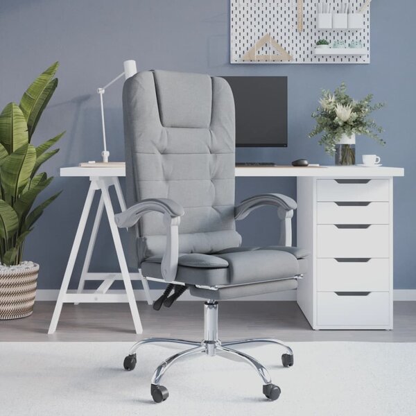 The Living Store Sedia da ufficio con funzione massaggio Tessuto grigio chiaro