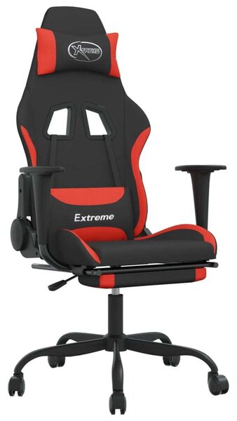 Sedia da gaming vidaXL con funzione massaggio e poggiapiedi, tessuto nero e rosso