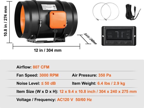 Ventilatore in linea, funzionamento silenzioso, funzioni di controllo intelligenti, EC 8in