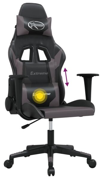 VidaXL Sedia da gioco con funzione massaggio in Pelle finta nera e grigia