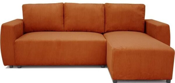 PHARELL Divano angolare trasformabile da 3 a 4 posti - tessuto a coste color terracotta - reversibile - L 224 x P 155 x H 85 cm