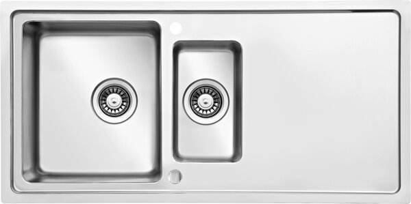 Lavello da incasso - 1,5 vasche - 100 x 50 cm - acciaio inox - lucido - incl. valvola a cestello