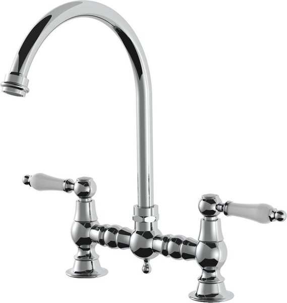 AquaTrimo Country Rubinetto miscelatore da cucina a 2 fori con ponte nostalgico e bocca rotonda cromo 21CT7655CM