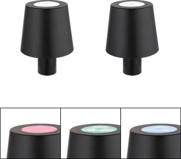 2x lampada da tavolo LED RGB, lampada a bottiglia, touch, nera, H 14 cm