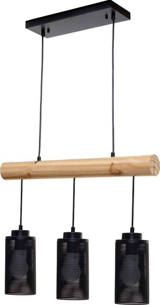 Lampada a sospensione HWC-H83, lampada a sospensione, legno massiccio industriale vintage in metallo nero ~ 3 paralumi a tubo
