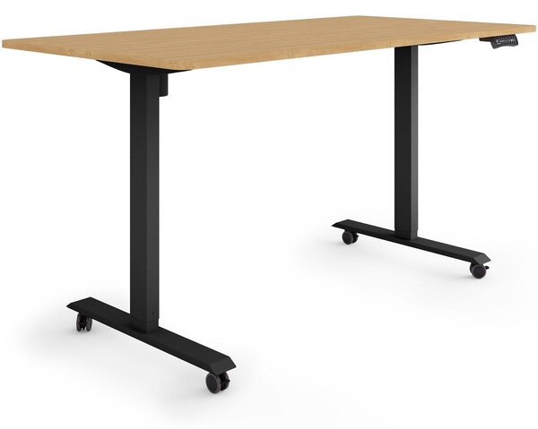 ESMART Germany ETX-121BBA 160x80cm Decorazione in bambù Scrivania ergonomica con seduta in piedi su ruote Regolabile elettricamente in altezza in modo continuo 78,5-128,5cm 3 x porta di ricarica USB con memoria Promemoria attività