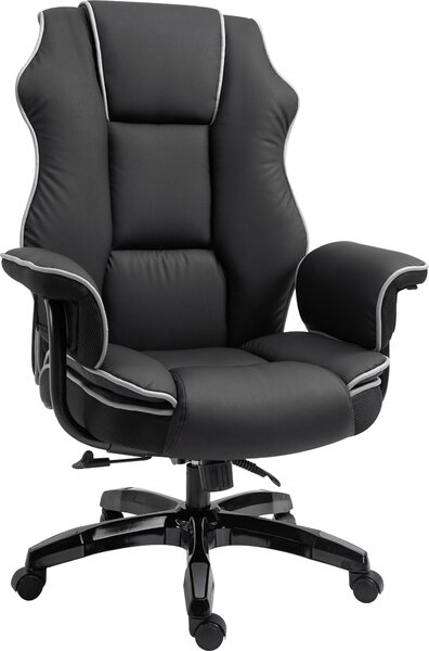 Sedia da ufficio Fortuna Lai regolabile in altezza con funzione oscillante ergonomica girevole a 360° con braccioli in Pelle finta nera 76x80x118-124 cm