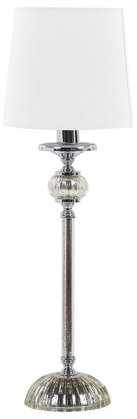 BELIANI Lampada da tavolo con base in metallo argento, paralume bianco ed elementi in vetro, stile glamour