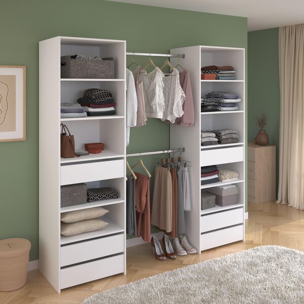 Appendiabiti - ANETO - Bianco - Doppelsäule - 6 cassetti - 2 aste per abiti - L 199,9 x A 200 x T 49,7 cm - PARISOT
