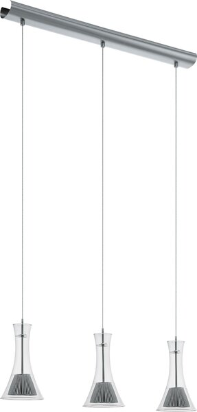 Lampada a sospensione LED ALU, vetro trasparente, altezza 110 cm, MUSERO