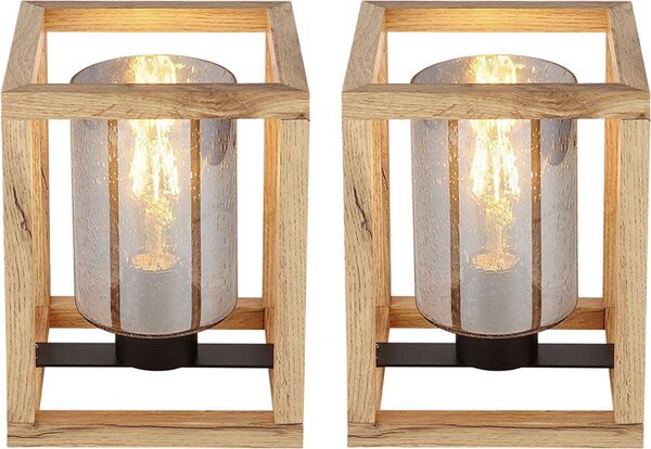 2 lampade da tavolo, vetro fumé, legno, con bolle d'aria, colore nero, altezza 22 cm