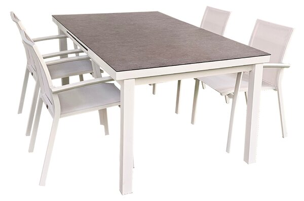 Set di mobili da giardino in alluminio 5 pezzi tavolo allungabile bianco 180-240 cm con 4 sedie impilabili