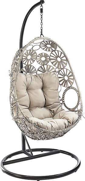 Kobolo cesto sospeso FLOWER con telaio Relaxzone polyrattan grigio screziato - altalena a sacco altalena a poltroncina amaca altalena a poltroncina