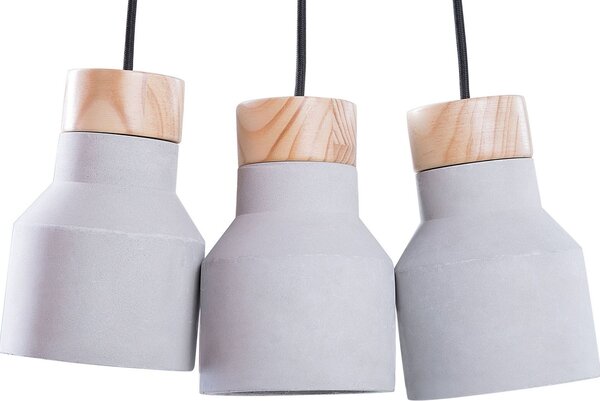 BELIANI Lampada a sospensione in cemento grigio e legno con 3 lampade a campana illuminazione in stile industriale