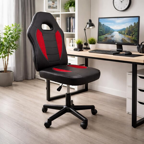 Sedia da scrivania regolabile in altezza, con funzione girevole a 360°, colore nero e rosso