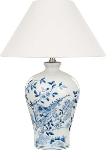 BELIANI Lampada da tavolo bianca e blu con base in porcellana e paralume in lino 55 cm stile moderno soggiorno camera da letto