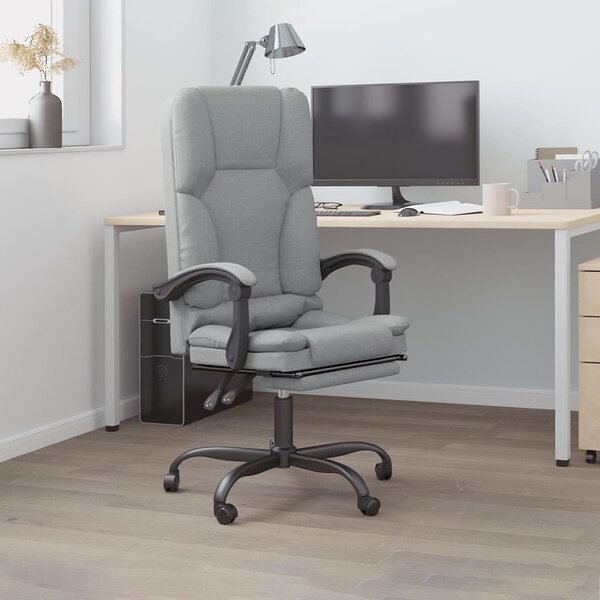 The Living Store Sedia da ufficio con funzione massaggio Tessuto grigio chiaro