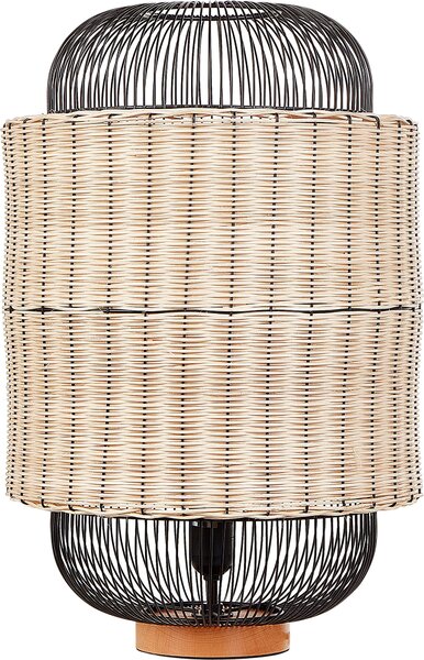 BELIANI Lampada da tavolo naturale e nera in rattan naturale con paralume a gabbia in metallo base notte soggiorno camera da letto illuminazione