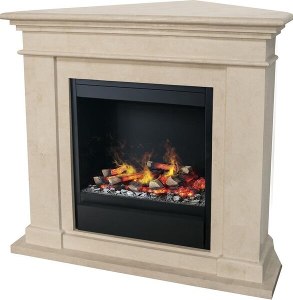 Caminetto a vapore acqueo Xaralyn - Kos-Corner EAL - pietra naturale bianca - riscaldamento 1500 Watt - con telecomando - caminetto elettrico decorativo Opti-Myst - caminetto da incasso incluso - caminetto decorativo - caminetto ad angolo