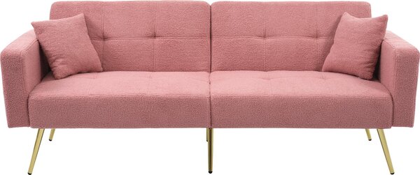 Divano letto con funzione letto, dimensioni 175x64x72 cm, due posti, color rosa, schienale regolabile, gambe dorate, ideale per soggiorni e camere degli ospiti