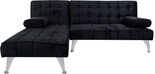 Divano letto Miranda con chaise longue, rivestito in velluto nero