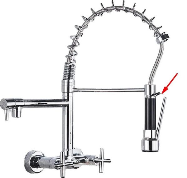 Rubinetto da cucina, bocca flessibile, comando a doppia maniglia, cromo