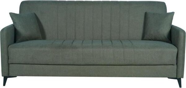 Divano trasformabile - 3 posti - ENZO - tessuto verde scuro - 2 cuscini - contenitore - 211 x 92 x 98 cm