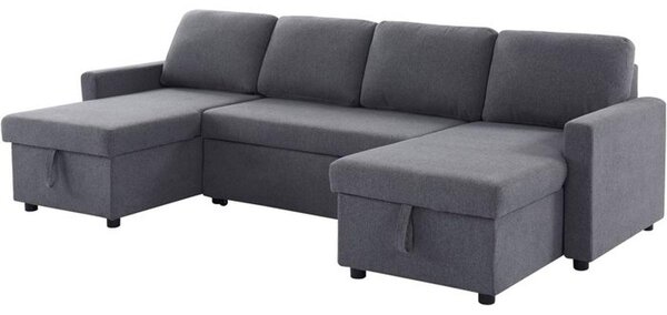Divano letto panoramico - 4 posti - MARCEL - Tessuto grigio antracite - 2 vani portaoggetti - 265 x 140 x 87 cm