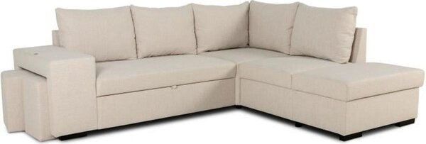 CASAPY MITCHELL: Divano angolare modulare beige, reversibile, con funzione letto e spazio contenitivo, 4 posti, rivestito in poliestere, superficie di riposo 140x200 cm, dimensioni totali 247x91x205 cm
